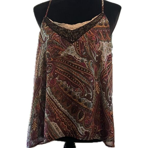 BKE women’s size large double layer spaghetti strap, sheer abstract top - Picture 1 of 8